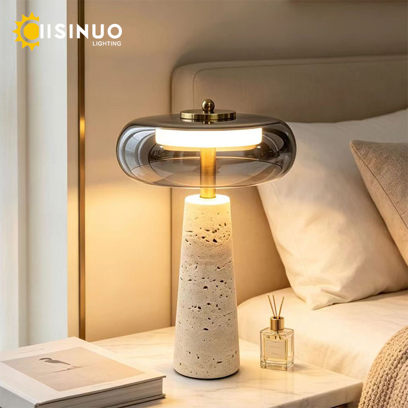 Glass Bed - Wabi Sabi Travertine Table Lamp Smoke